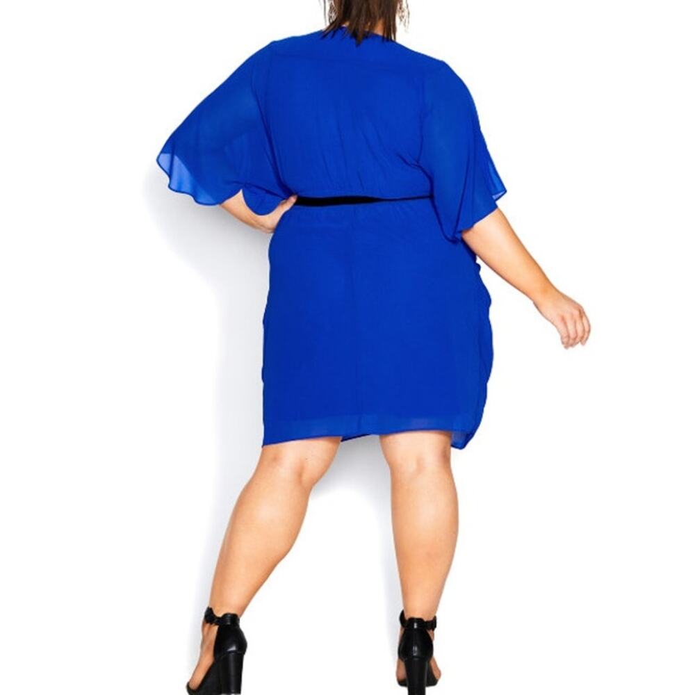 City Chic Draped Faux Wrap Dress Ultra Blue XS 14 NEW - Picture 2 of 11